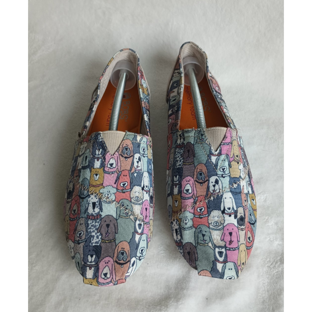 Bobs Dogs Skechers Shoes Women's 9 Flats Slip On Dog Print Memory Foam Shoes